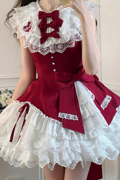 Sweet Lolita Dress - Miss Tsundere, Red, Bow Detail, Lace Trim, Ruffled - additional product view 8