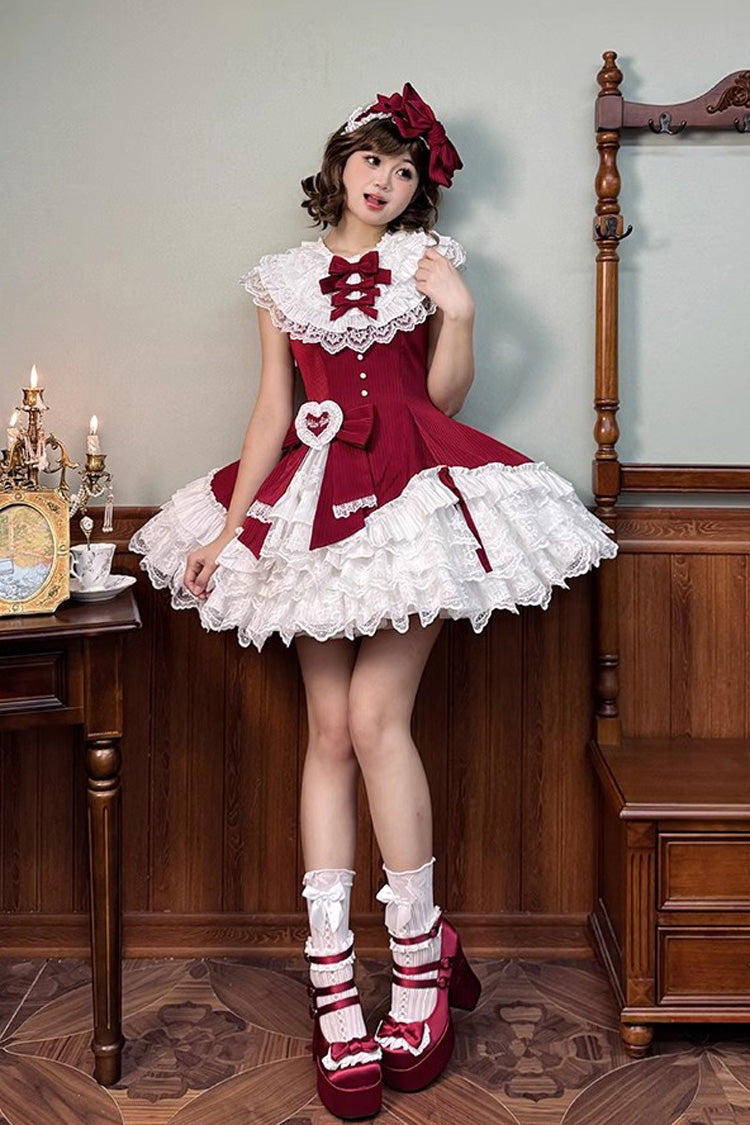 Sweet Lolita Dress - Miss Tsundere, Red, Bow Detail, Lace Trim, Ruffled - additional product view 9