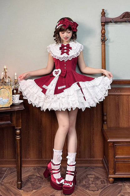 Sweet Lolita Dress - Miss Tsundere, Red, Bow Detail, Lace Trim, Ruffled - additional product view 10