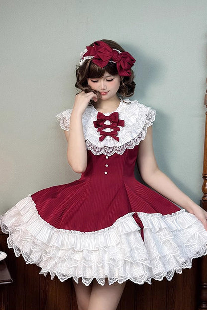 Sweet Lolita Dress - Miss Tsundere, Red, Bow Detail, Lace Trim, Ruffled - additional product view 11