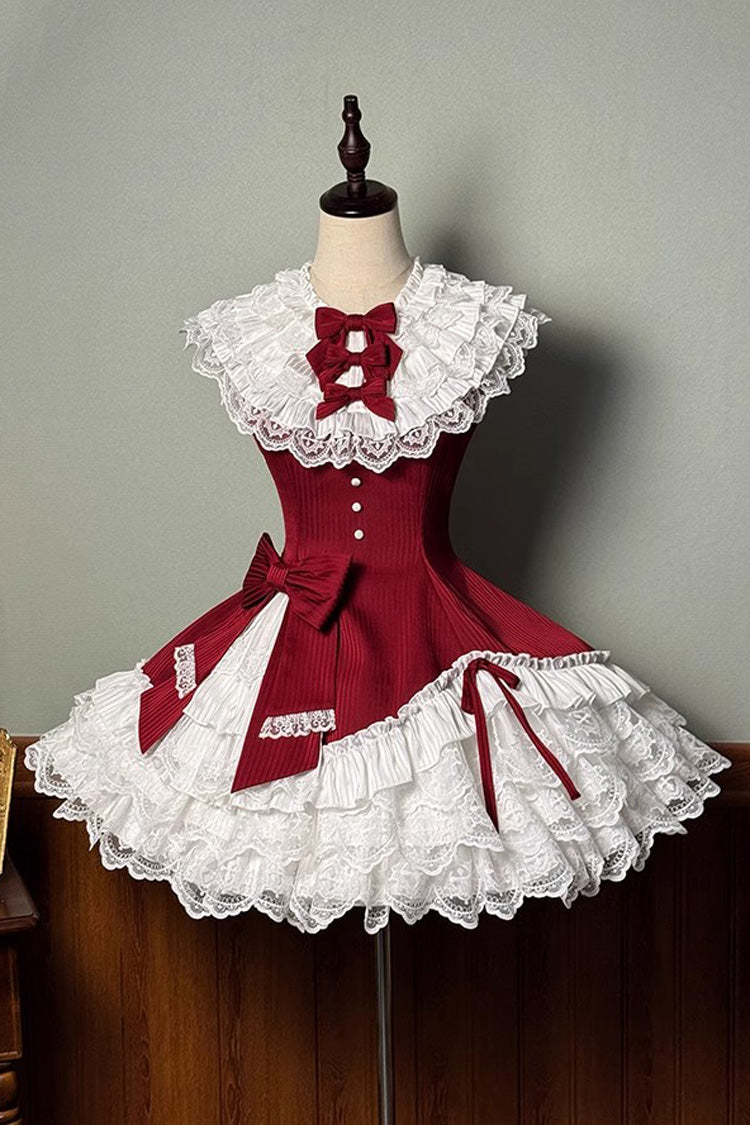 Sweet Lolita Dress - Miss Tsundere, Red, Bow Detail, Lace Trim, Ruffled - main product image