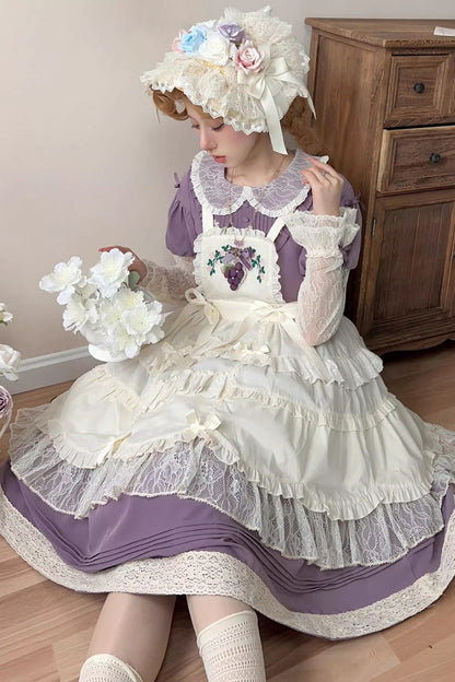 Sweet Lolita Dress - Mist Over Flowers Along The Path, Purple, Long Sleeves, Bow Detail - additional product view 4