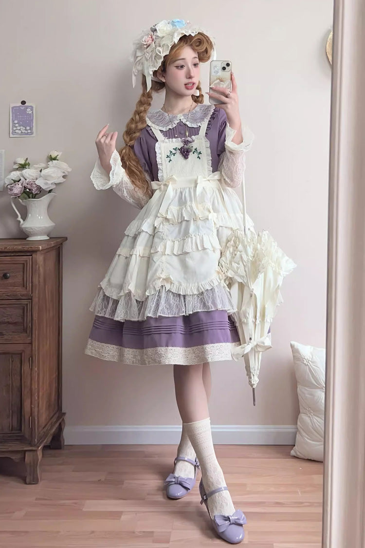 Sweet Lolita Dress - Mist Over Flowers Along The Path, Purple, Long Sleeves, Bow Detail - additional product view 5