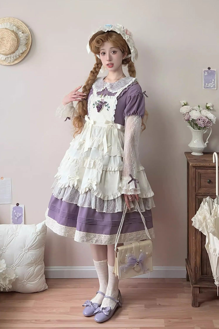 Sweet Lolita Dress - Mist Over Flowers Along The Path, Purple, Long Sleeves, Bow Detail - main product image