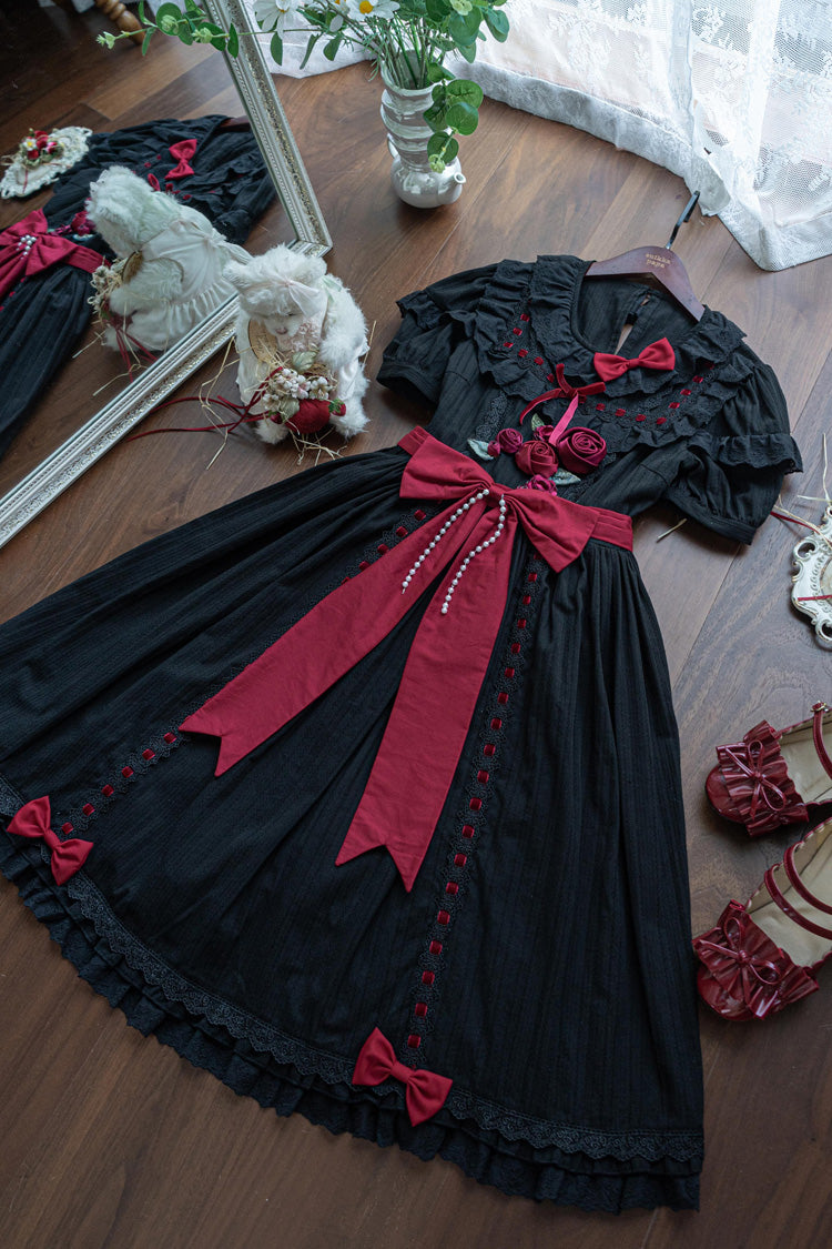 Sweet Lolita Dress - Moon Mist Poetry, 2 Colors, Bow Detail, Ruffled - S Black / M Black / L Black option
