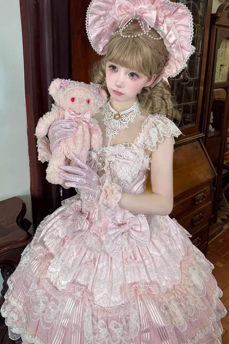 Sweet Lolita Dress - Moonlit Sakura Ode, Pink, Ruffled, Layered, Bow Detail - additional product view 2