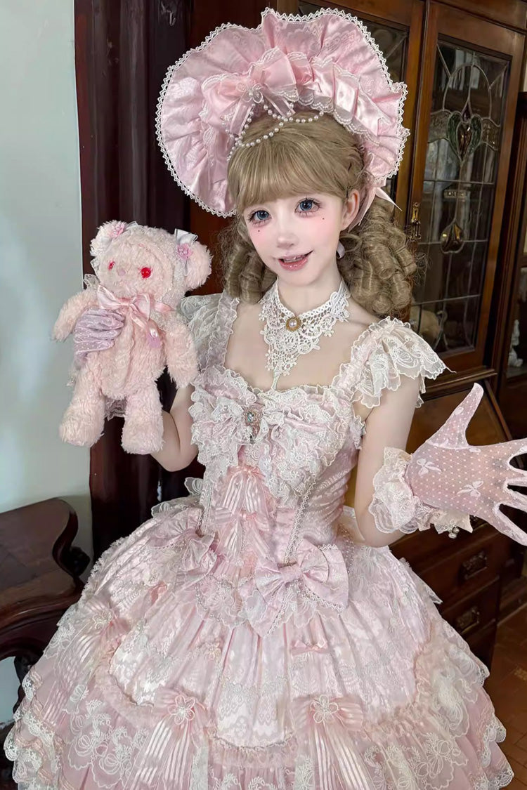 Sweet Lolita Dress - Moonlit Sakura Ode, Pink, Ruffled, Layered, Bow Detail - additional product view 4