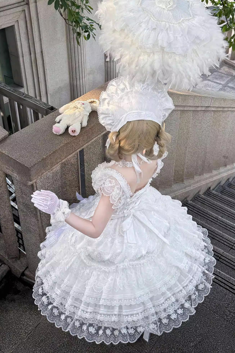 Sweet Lolita Dress - Moonlit Sakura Ode, White, Layered, Bow Detail, Lace Trim - additional product view 4
