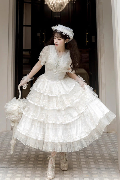 Sweet Lolita Dress - Morning Dew Lily, White, Ruffled, Embroidered, Layered - additional product view 2