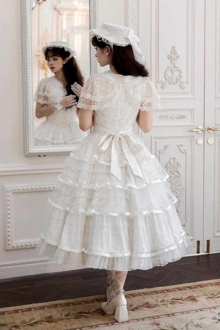 Sweet Lolita Dress - Morning Dew Lily, White, Ruffled, Embroidered, Layered - additional product view 4