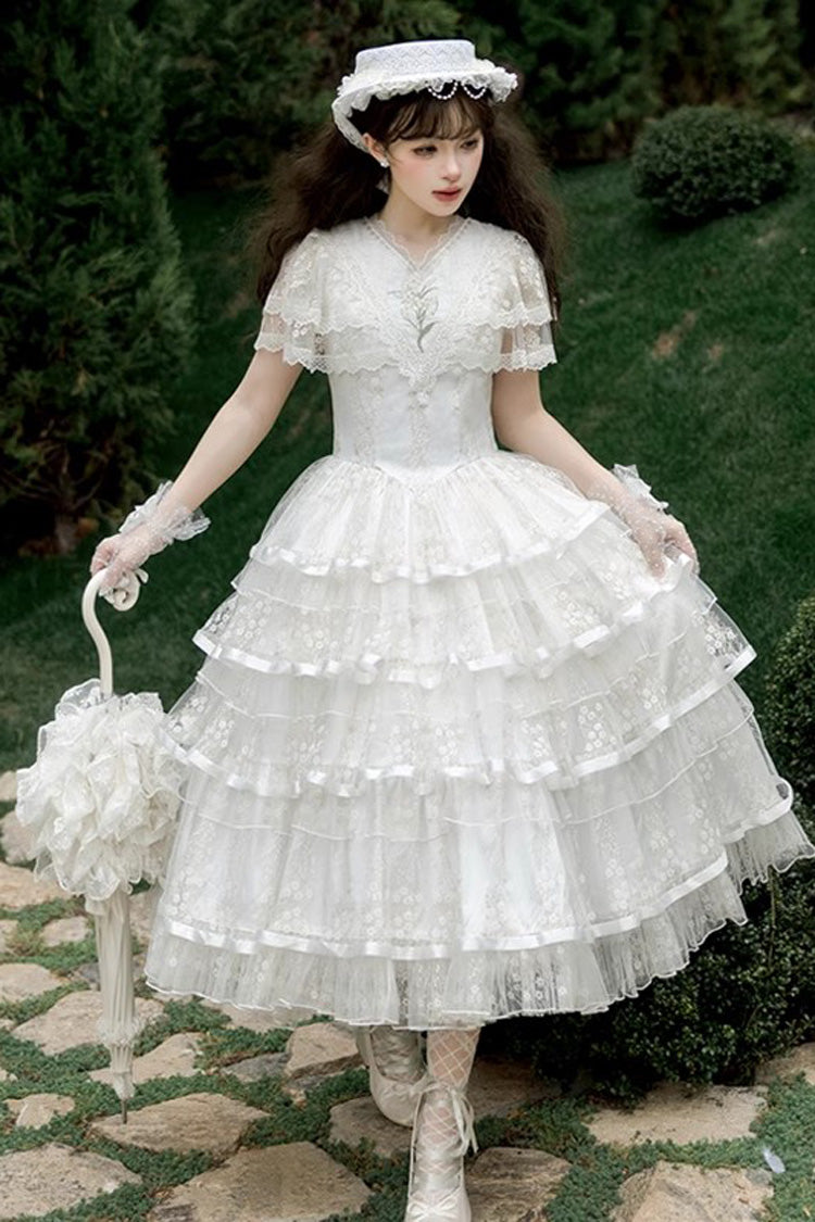 Sweet Lolita Dress - Morning Dew Lily, White, Ruffled, Embroidered, Layered - additional product view 5