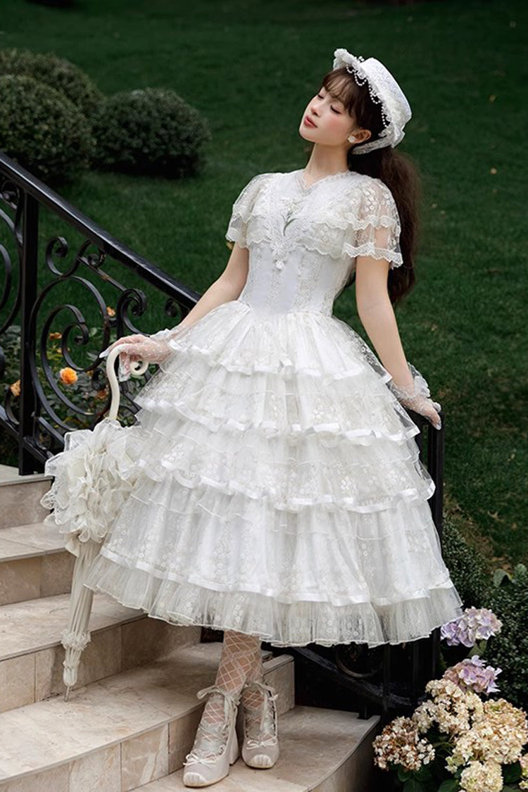 Sweet Lolita Dress - Morning Dew Lily, White, Ruffled, Embroidered, Layered - additional product view 6