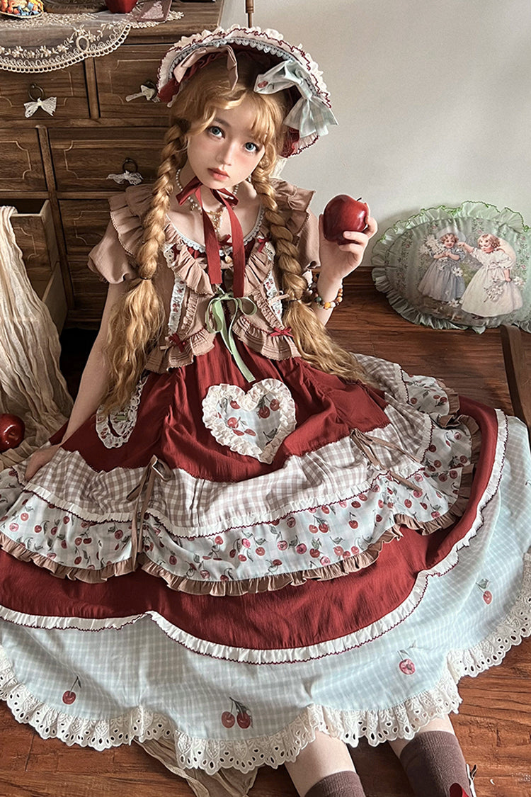 Sweet Lolita Dress - Multi-color Cherry Print, Multi-Color, Ruffled, Printed, Embroidered - additional product view 2