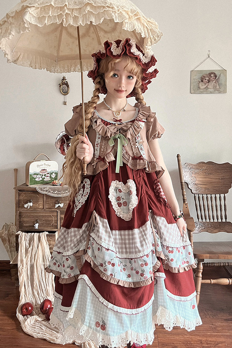 Sweet Lolita Dress - Multi-color Cherry Print, Multi-Color, Ruffled, Printed, Embroidered - additional product view 3