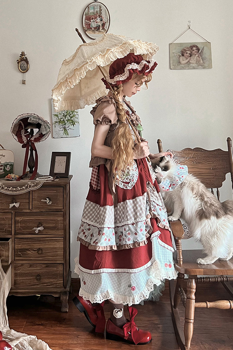 Sweet Lolita Dress - Multi-color Cherry Print, Multi-Color, Ruffled, Printed, Embroidered - additional product view 4
