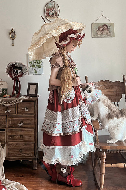 Sweet Lolita Dress - Multi-color Cherry Print, Multi-Color, Ruffled, Printed, Embroidered - additional product view 4
