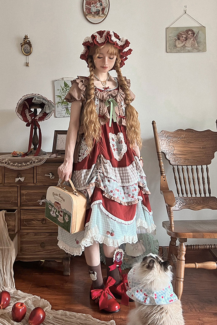 Sweet Lolita Dress - Multi-color Cherry Print, Multi-Color, Ruffled, Printed, Embroidered - additional product view 5