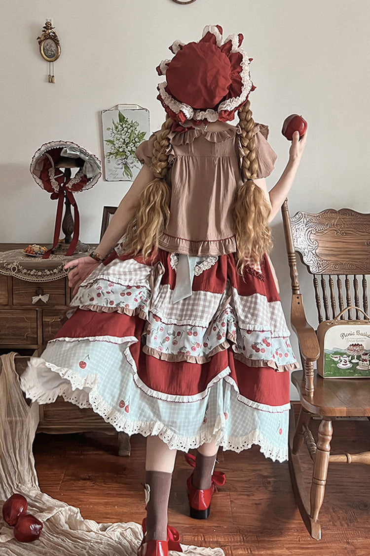 Sweet Lolita Dress - Multi-color Cherry Print, Multi-Color, Ruffled, Printed, Embroidered - additional product view 6