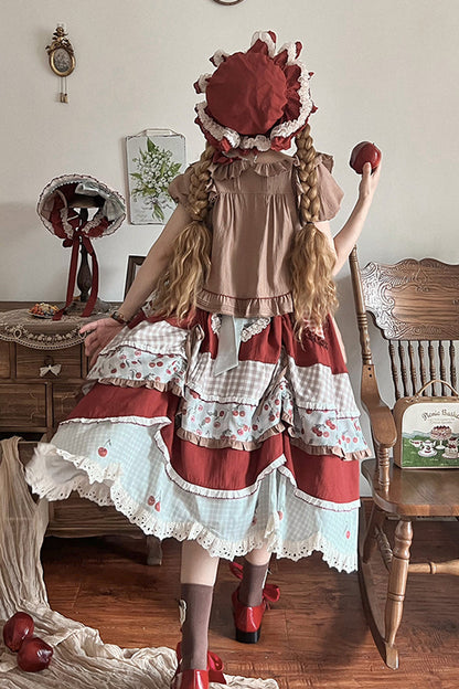 Sweet Lolita Dress - Multi-color Cherry Print, Multi-Color, Ruffled, Printed, Embroidered - additional product view 6