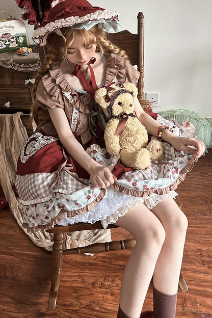 Sweet Lolita Dress - Multi-color Cherry Print, Multi-Color, Ruffled, Printed, Embroidered - additional product view 7