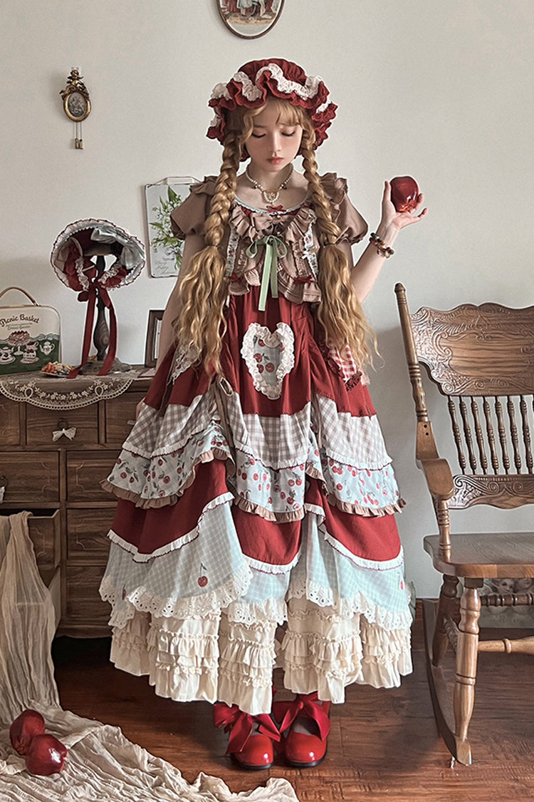 Sweet Lolita Dress - Multi-color Cherry Print, Multi-Color, Ruffled, Printed, Embroidered - main product image