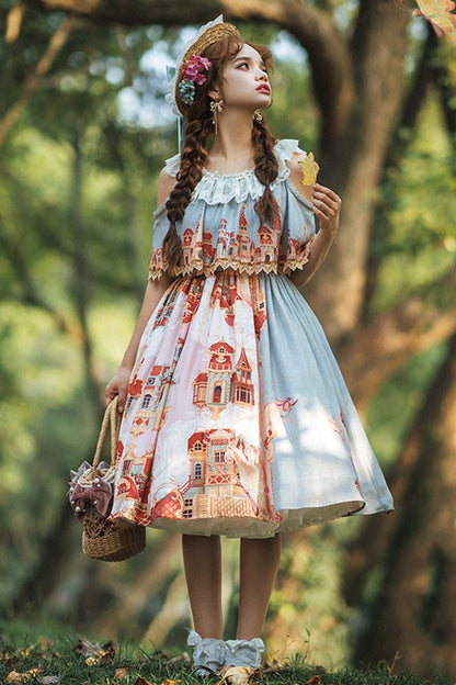 Sweet Lolita Dress - Multi-color European, Multi-Color, Printed, Bow Detail - additional product view 2