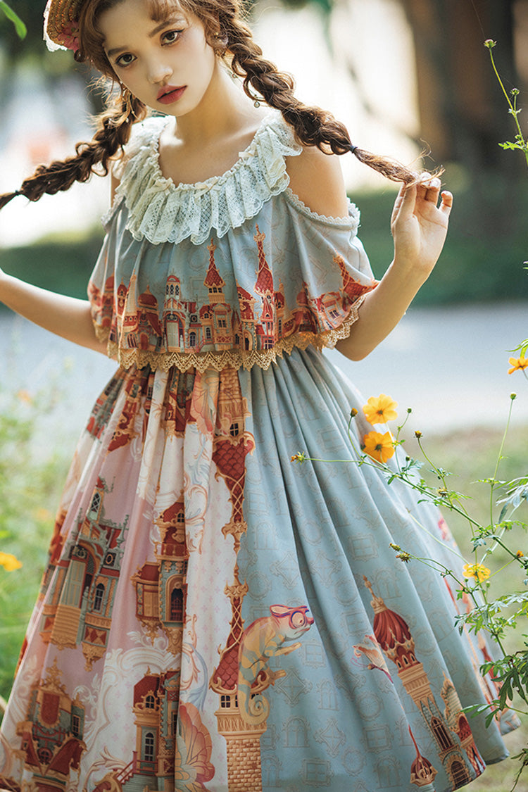 Sweet Lolita Dress - Multi-color European, Multi-Color, Printed, Bow Detail - additional product view 3