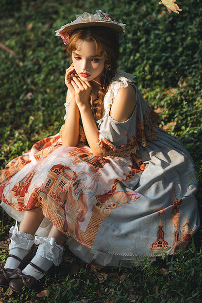 Sweet Lolita Dress - Multi-color European, Multi-Color, Printed, Bow Detail - additional product view 4