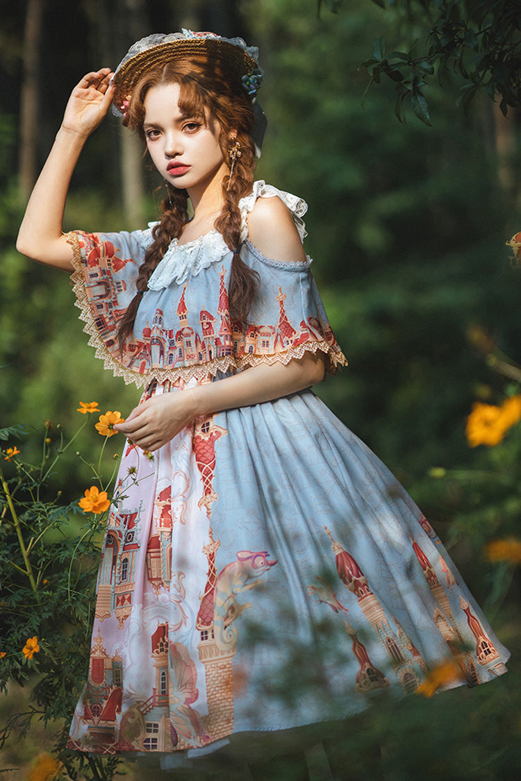 Sweet Lolita Dress - Multi-color European, Multi-Color, Printed, Bow Detail - additional product view 5