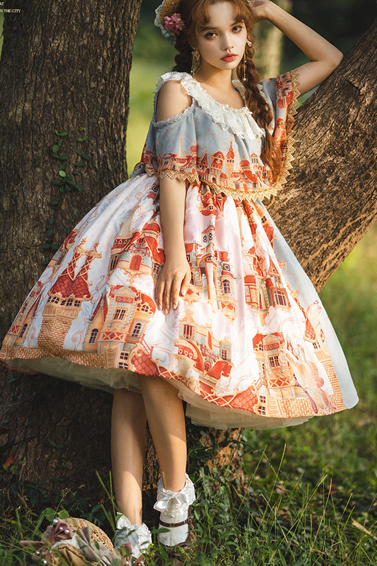 Sweet Lolita Dress - Multi-color European, Multi-Color, Printed, Bow Detail - additional product view 6