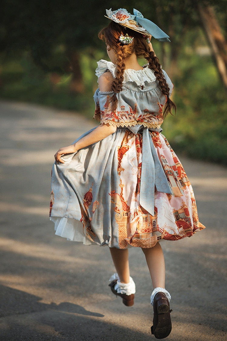 Sweet Lolita Dress - Multi-color European, Multi-Color, Printed, Bow Detail - additional product view 7
