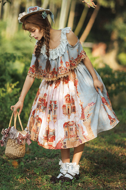 Sweet Lolita Dress - Multi-color European, Multi-Color, Printed, Bow Detail - additional product view 8