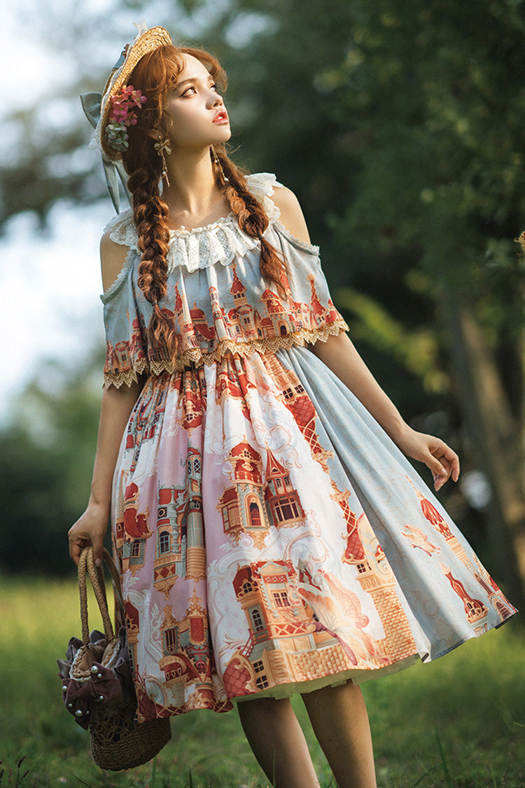 Sweet Lolita Dress - Multi-color European, Multi-Color, Printed, Bow Detail - additional product view 9