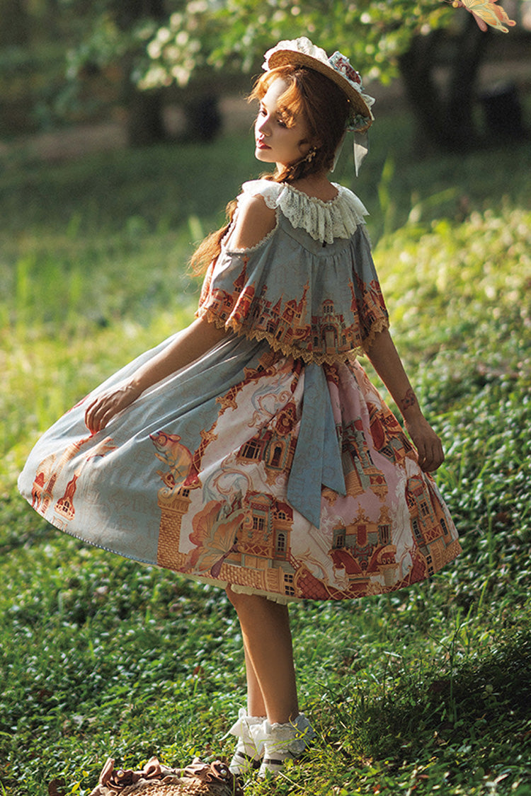 Sweet Lolita Dress - Multi-color European, Multi-Color, Printed, Bow Detail - additional product view 11