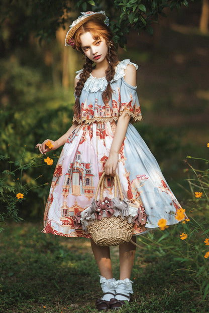 Sweet Lolita Dress - Multi-color European, Multi-Color, Printed, Bow Detail - additional product view 12