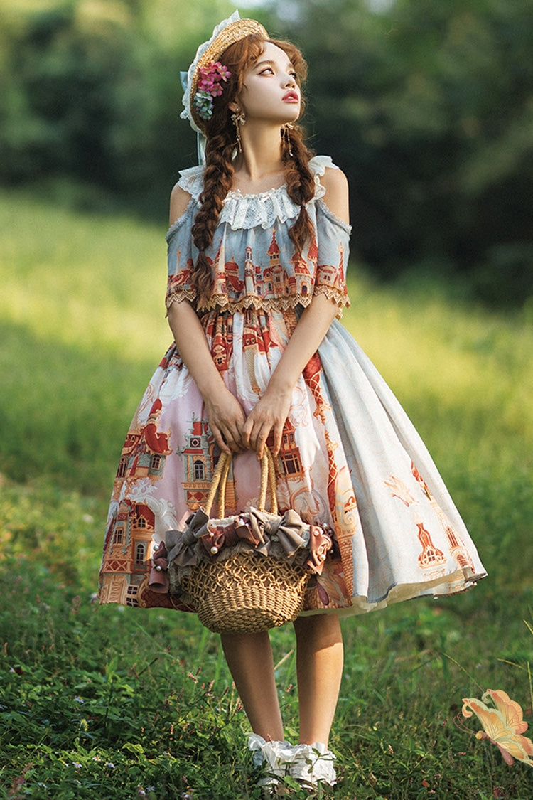 Sweet Lolita Dress - Multi-color European, Multi-Color, Printed, Bow Detail - main product image