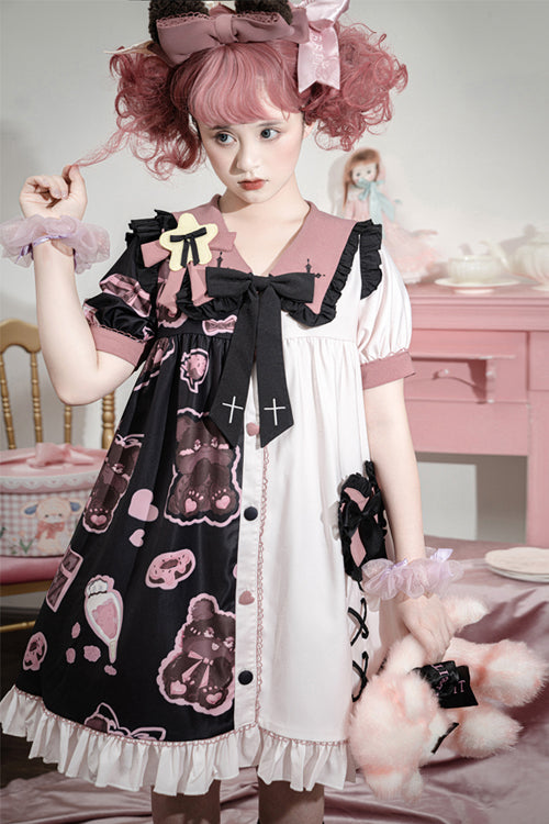 Sweet Lolita Dress - Multi-color Lapel Collar, Multi-Color, Printed - additional product view 3