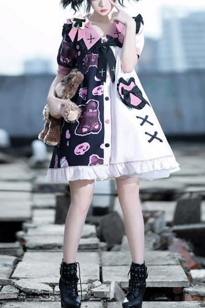 Sweet Lolita Dress - Multi-color Lapel Collar, Multi-Color, Printed - main product image