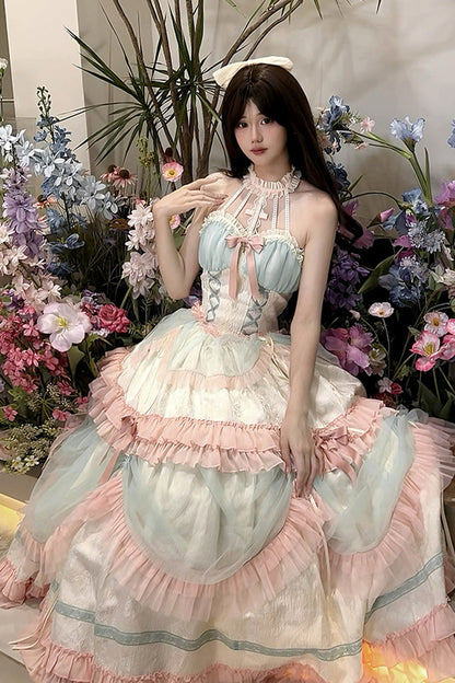 Sweet Lolita Dress - Multi-color Mermaid Halterneck, Multi-Color, Lace-Up, Bow Detail - additional product view 2