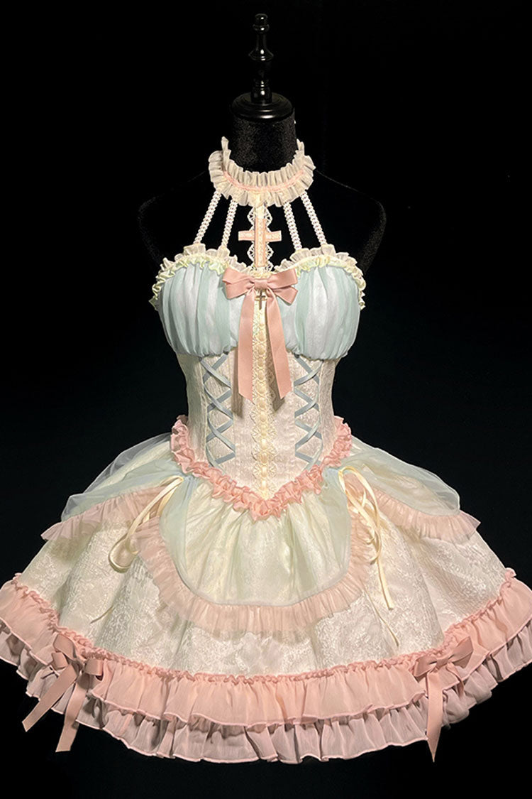 Sweet Lolita Dress - Multi-color Mermaid Halterneck, Multi-Color, Lace-Up, Bow Detail - additional product view 3