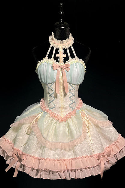Sweet Lolita Dress - Multi-color Mermaid Halterneck, Multi-Color, Lace-Up, Bow Detail - additional product view 3