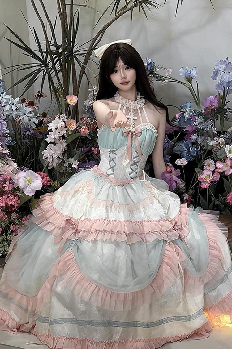 Sweet Lolita Dress - Multi-color Mermaid Halterneck, Multi-Color, Lace-Up, Bow Detail - additional product view 4