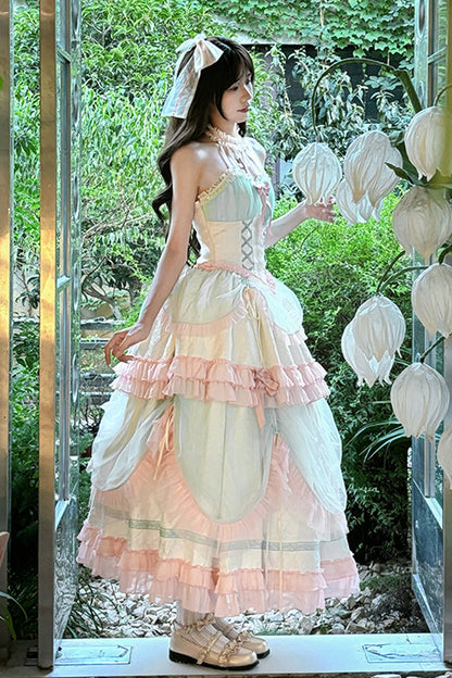 Sweet Lolita Dress - Multi-color Mermaid Halterneck, Multi-Color, Lace-Up, Bow Detail - additional product view 5