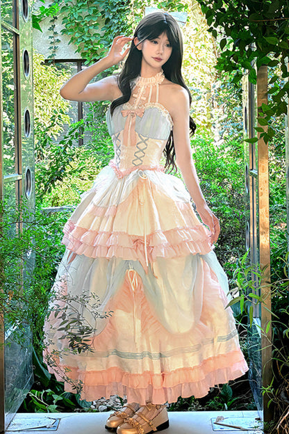 Sweet Lolita Dress - Multi-color Mermaid Halterneck, Multi-Color, Lace-Up, Bow Detail - additional product view 6
