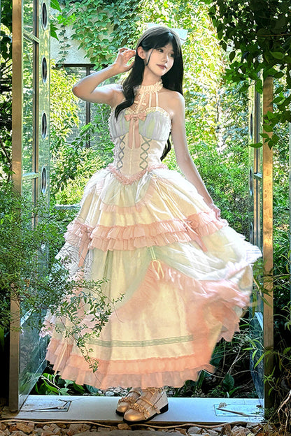 Sweet Lolita Dress - Multi-color Mermaid Halterneck, Multi-Color, Lace-Up, Bow Detail - additional product view 7