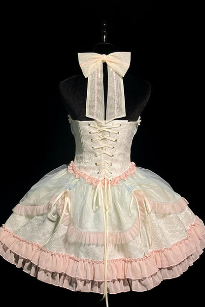 Sweet Lolita Dress - Multi-color Mermaid Halterneck, Multi-Color, Lace-Up, Bow Detail - additional product view 8