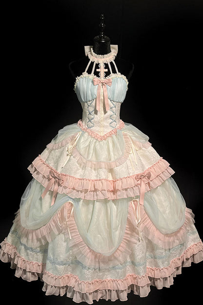 Sweet Lolita Dress - Multi-color Mermaid Halterneck, Multi-Color, Lace-Up, Bow Detail - additional product view 9