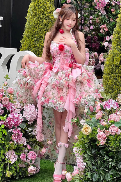 Sweet Lolita Dress - Multi-color Rose Print, Pink, Printed - Tea Party Dress - additional product view 2