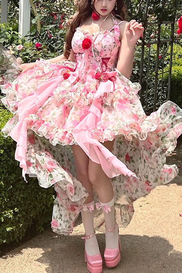 Sweet Lolita Dress - Multi-color Rose Print, Pink, Printed - Tea Party Dress - main product image
