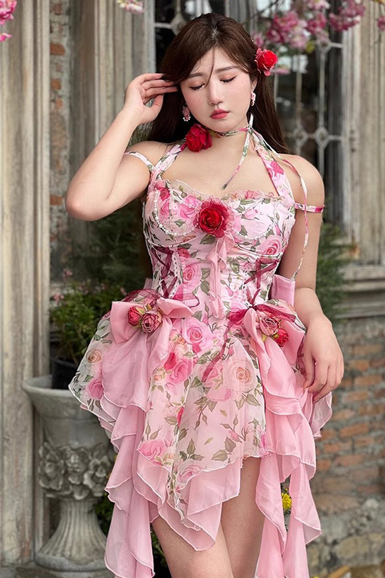 Sweet Lolita Dress - Multi-color Rose Print, Pink, Short Version, Short Length, Printed - additional product view 2